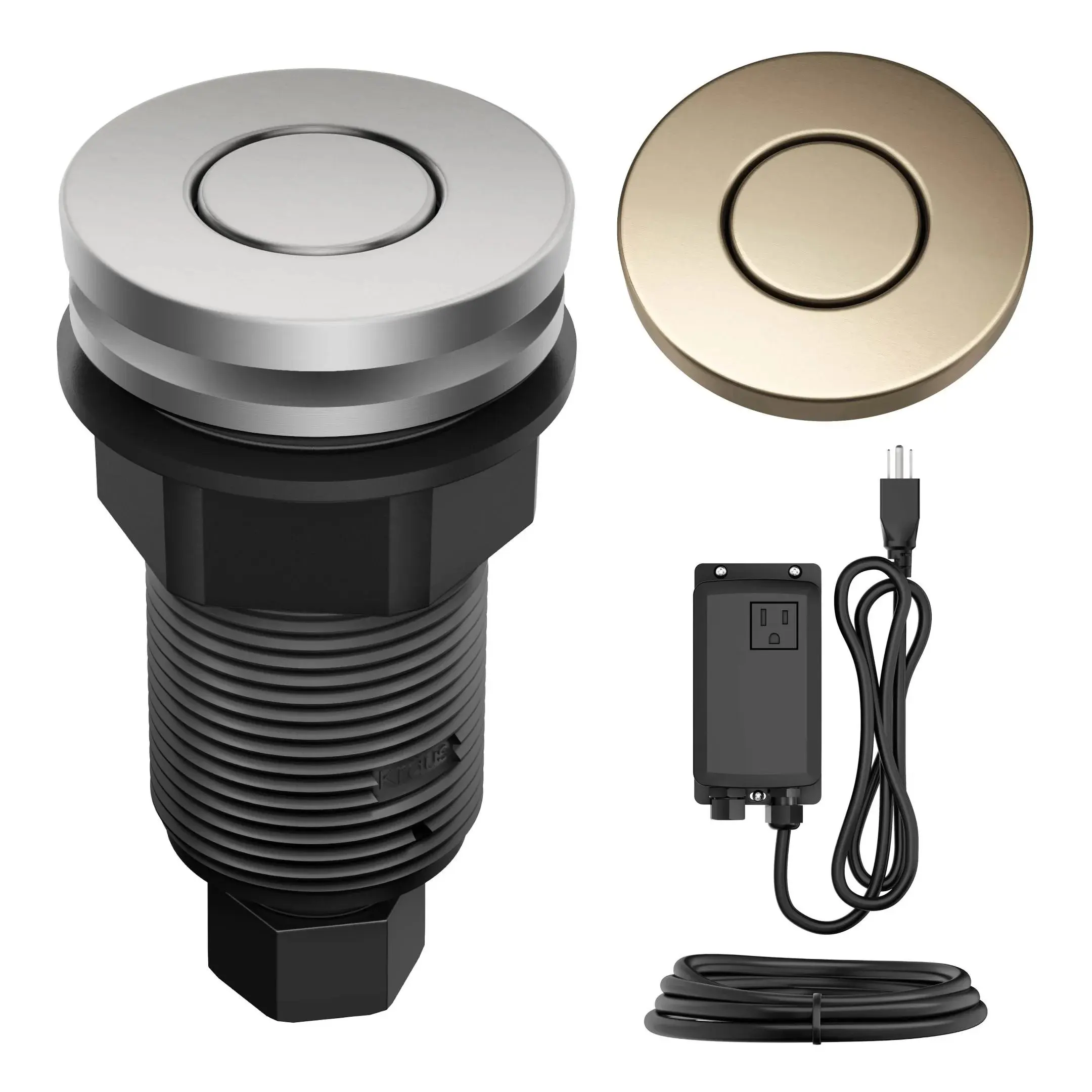 Kraus KWDA-200SFACB Stainless Steel Garbage Disposal Air Switch Kit with 2 Flat-Top Push Buttons, Spot-Free, AC Adapter, Power Cord & Air Tube, Antique Champagne Bronze