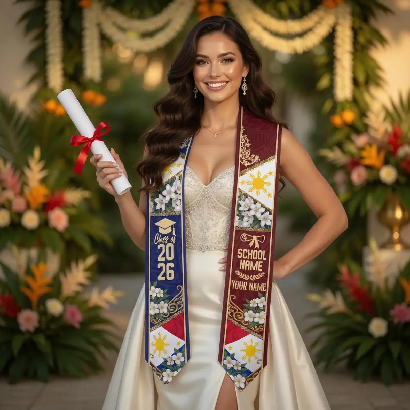 Personalized Filipino Graduation Stole 2026, Philippine Flag Printed Sash, Custom Name School Grad Stole, Cultural Pride Graduation Gift Keepsake