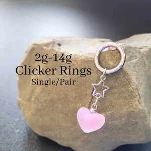 2g 4g 6g 8g 10g 12g 14g Pink Heart Star Hinged Clicker Ring Hoop Ring Gauges Earring piercing ear goth silver pretty plugs charm septum y2k