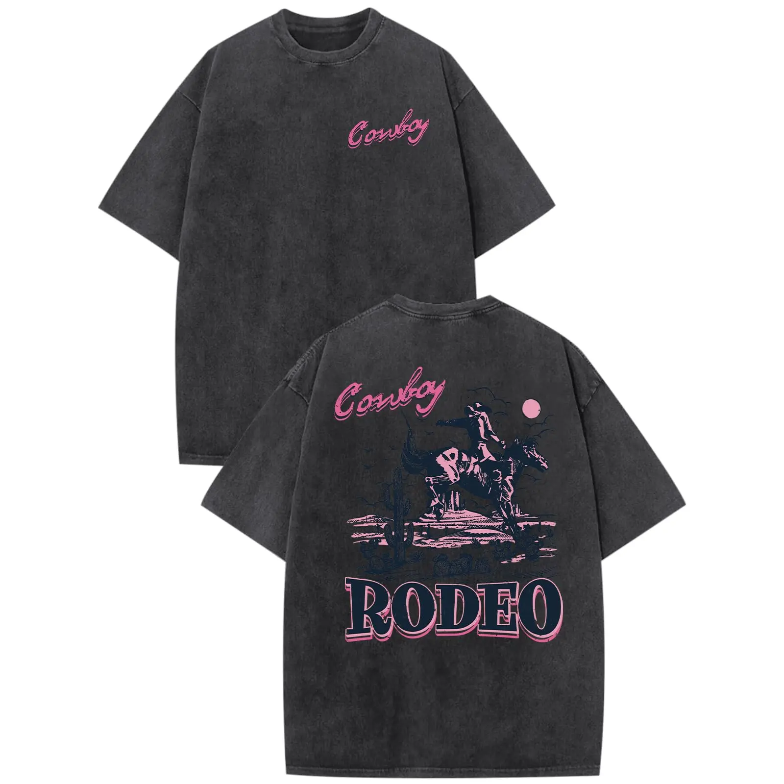 Men's Vintage Graphic T-Shirt, Oversized Acid Wash Cowboy Print, Soft Cotton Blend Baggy Streetwear for Country Concerts, Jackets, Tshirt, Casual, Menswear, Loose, Breathable, Layer, Stylish, Western, Cowboy Theme, Tops, Rodeo Print, Authentic Cowboy Desi