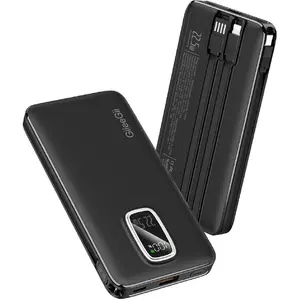 Portable Charger, 10000mAh 22.5W Fast Power Bank with Built in USB-C,USB-A& iOS Cable,Battery Backup for iPhone 16 15 14 13,, iPad, More Phones and Tablets (Black, 10000mAh)