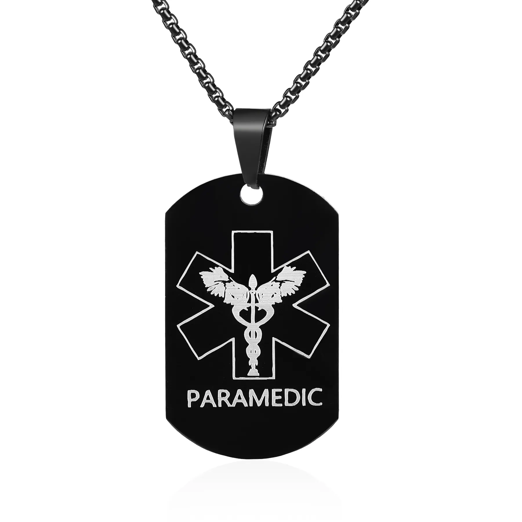 OIDEA Medical ID Necklace, Unisex Black 304 Stainless Steel Dog Tag, Custom Engravable Medical Alert Pendant with 23.6 Inch Box Chain for Daily Wear, Caregiver, Easy-Read Tag, 304 Steel, Chain & Link, Casual, 1.57 X 0.94 Inch, Hypoallergenic, Epilepsy, De