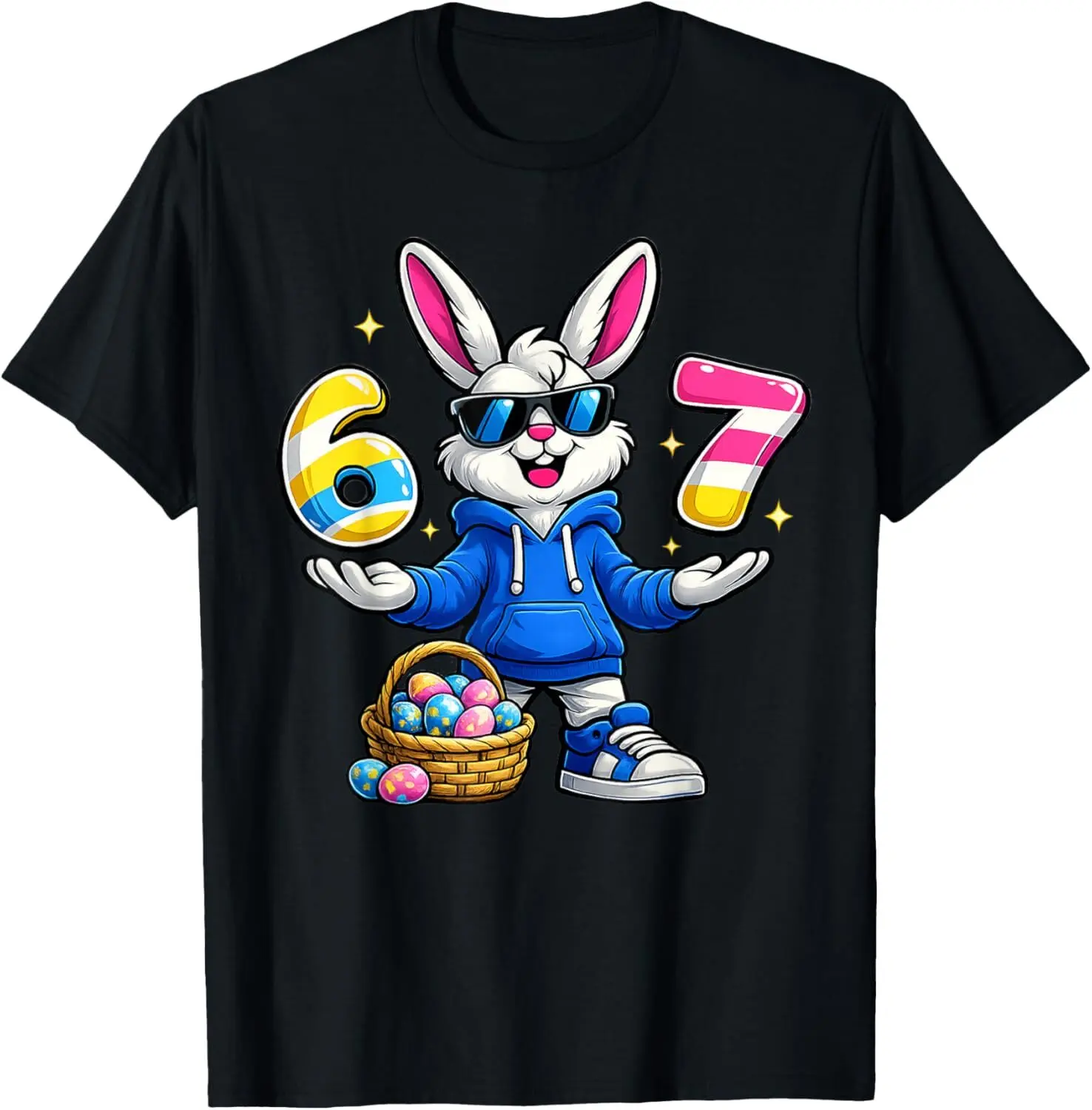 Six Seven 67 Easter 6 7 Bunny Basket Stuffers Boys Kids 6-7 T-Shirt