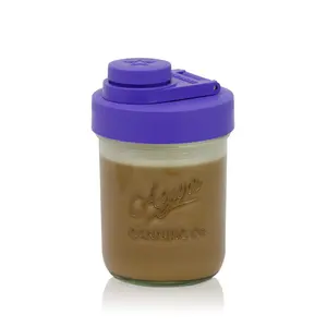 Glass Creamer Jar with Pouring Lid, 1 Pint (16 oz) Wide Mouth Azure Standard Mason Jar with Violet Purple Pour Lid, for Milk, Sugar, and Cream, 1-Pack