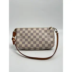 Pre-owned Louis Vuitton canvas Clutches & Wristlets Damier Azur Pochette Accessories Bag White ZS062LV