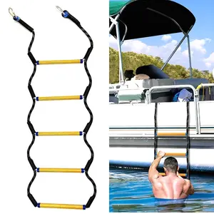 Heavy Duty 5-Step Rope Ladder, Extra Long, Portable, Foldable, PP Material, for Inflatable Boat, Fishing Boat, Kayak, Motorboat, Canoeing - Black, Durable