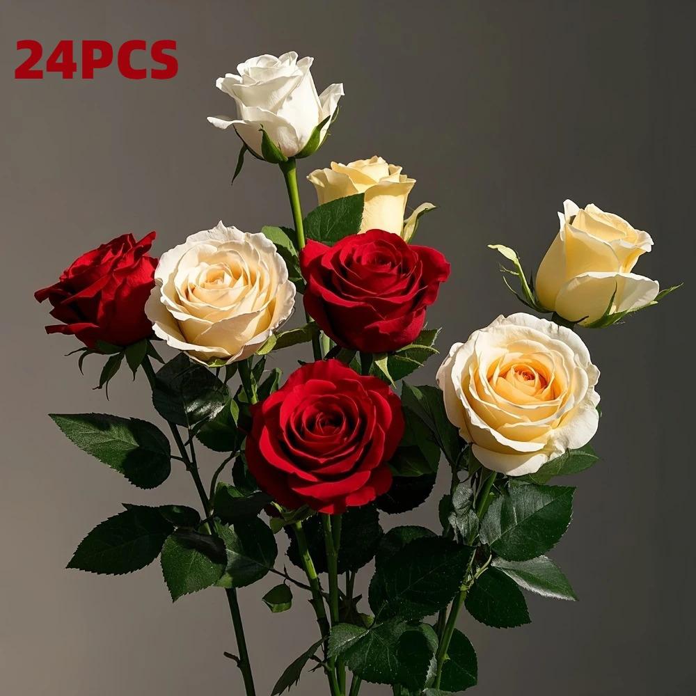 24 Simulated Rose Bouquets- Lifelike Long stem Artificial Flowers, Mother's Day, Home Decoration