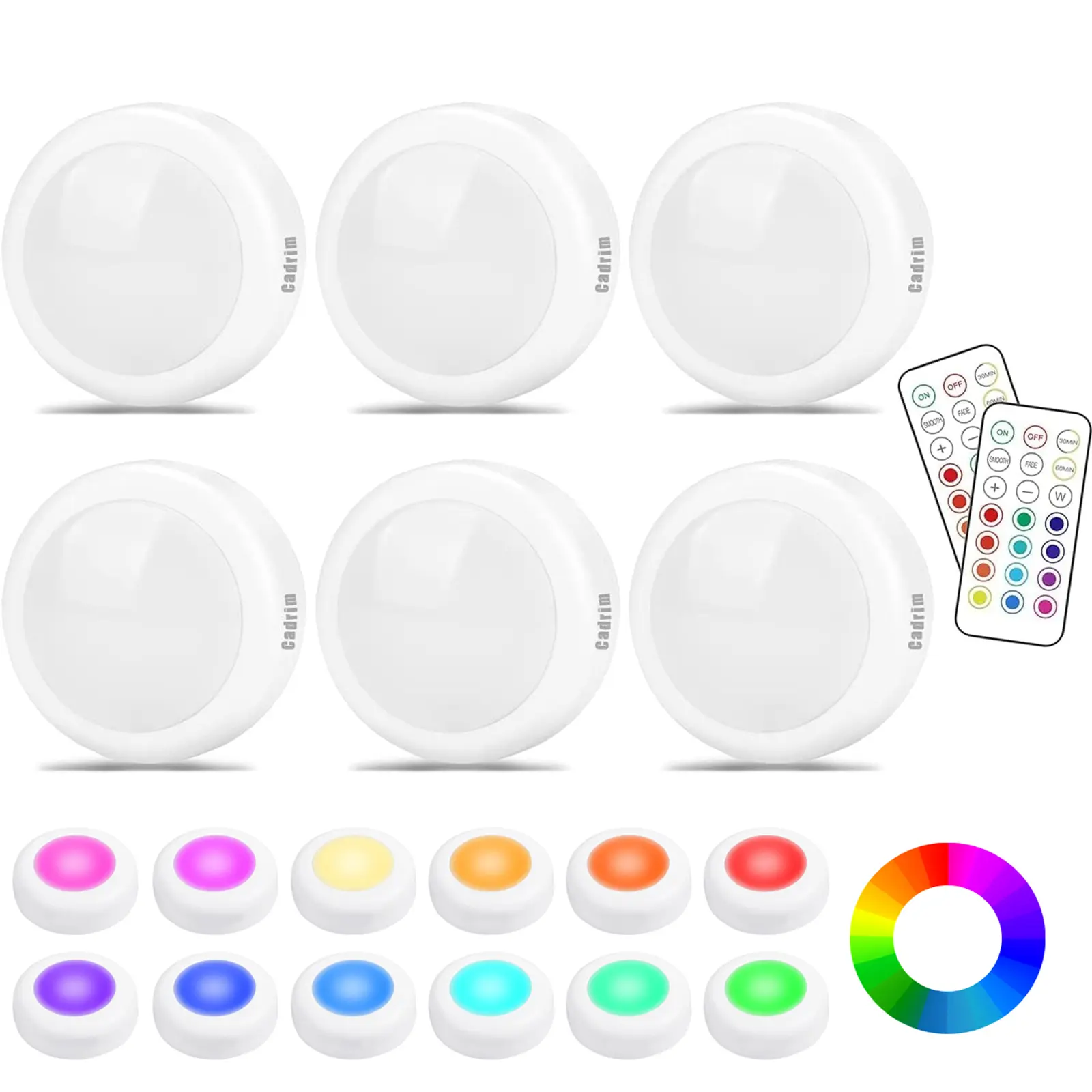 CADRIM Cabinet Lights, Wireless LED Puck Lights, Battery Operated, Touch Light, Tap Light, Stick On Lights, Dimmable Under Cabinet Lighting for Kitchen Closets Garage Counter Wardrobe Bedroom