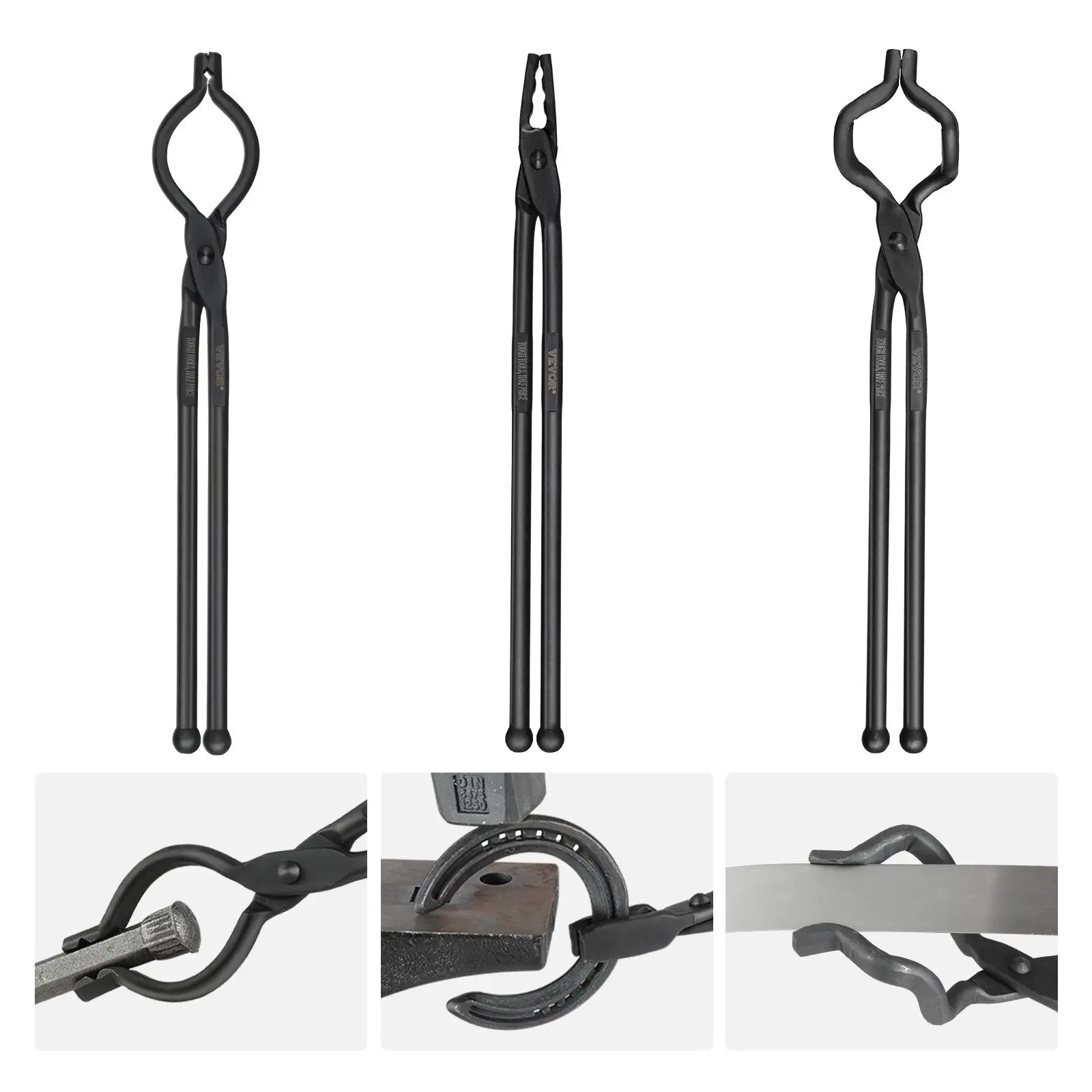 【Fallpicks】VEVOR 18-in Heavy Duty Forging Tongs Set - 3 PCS Carbon Steel Blacksmith Tongs with Ergonomic Long Handles, A3 Steel Rivets (V-Bit Bolt, Wolf Jaw, Z V-Bit) for Craftsmanship, Durability in High-Temperature Environments