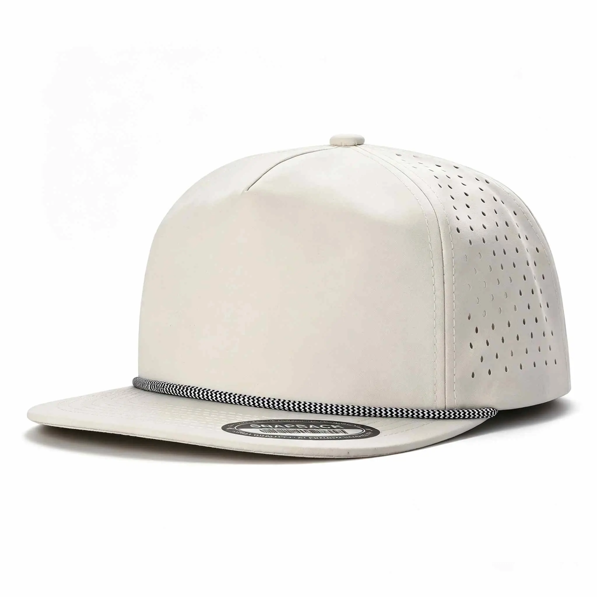 Flat-top plain brim baseball cap, a classic sun protection style suitable for both men and women. It features laser perforations for superior breathability and an adjustable snap buckle, ideal for outdoor sports, running and fishing.