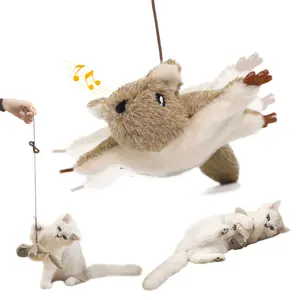 Cat Toys Flapping & Chirping Mouse Kitty Toys with Catnip, Door Hanging Interactive Squeaky Flying Squirrel Cat Toys Touch Activated Beating Wings Kitty Kicker Toys for Cats