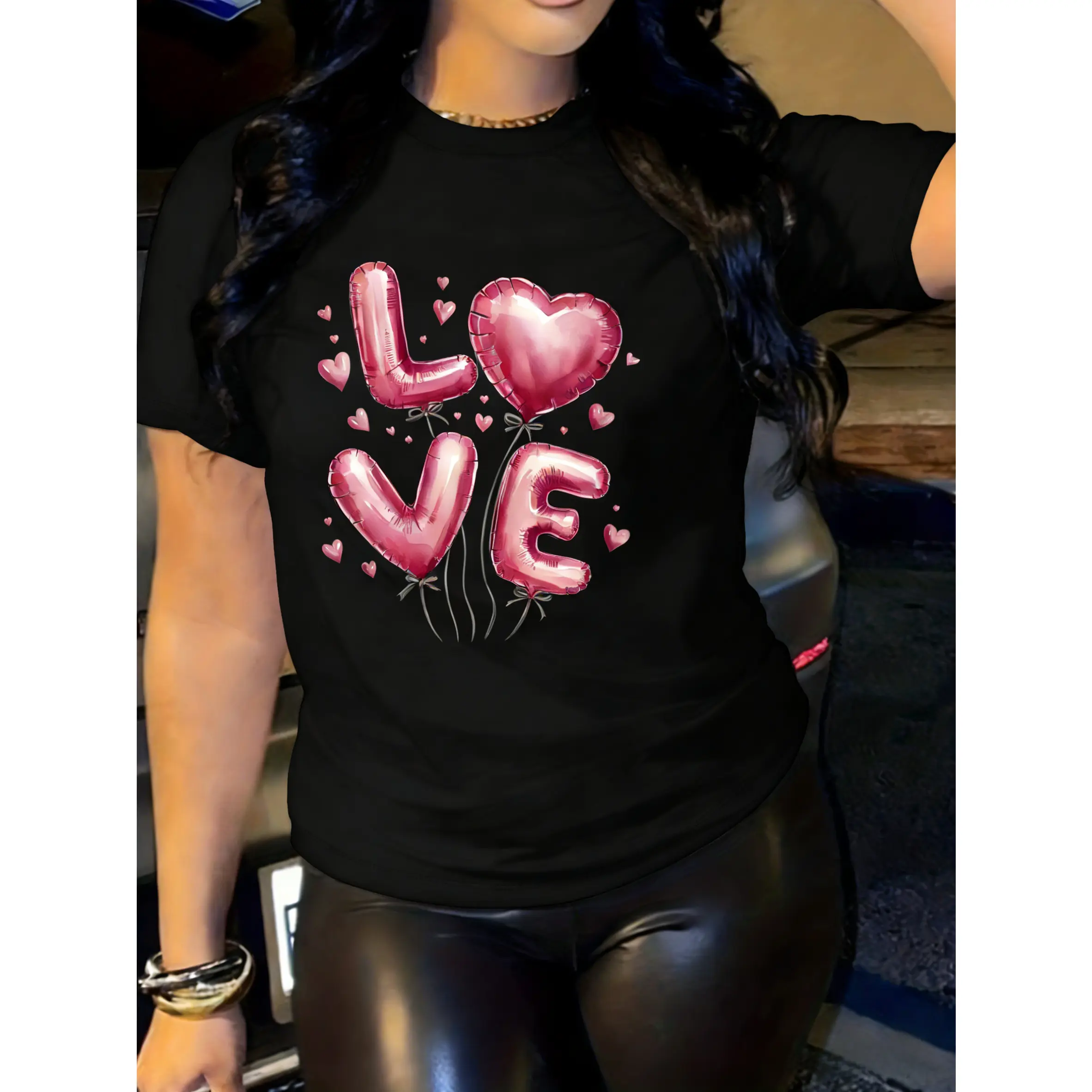 Women's 100% Pure Cotton Smooth Casual Tee - Fitted Round-Neck Short-Sleeve Top with Printed Valentine's Day Balloon Graphic, Multi-Color Options, Comfortable to Wear