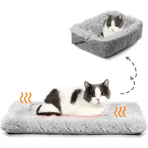 Bed Self Warming, Foldable Self Heated  Mat Heating Pad 24 x 20 inch Extra Warm Thermal Pet Pad for Indoor Outdoor Cats, Non-Slip Bottom Washable Non Electric, Grey