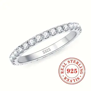1pc Sterling Silver 925 Eternity Band Ring for Women, 3g Synthetic Zirconia Engagement Wedding Jewelry, April Birthstone, Basic Vacation Style, Perfect for Daily & Special Occasions, Valentine'S Day Gift