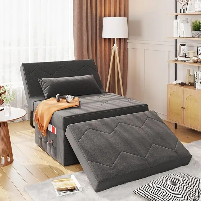 [tiktokshopbacktoschool] Vabches 4-in-1 Folding Foam Sleeper Chair - Convertible Daybed, Ottoman Lounge Furniture with Adjustable Backrest for Living Room, Office