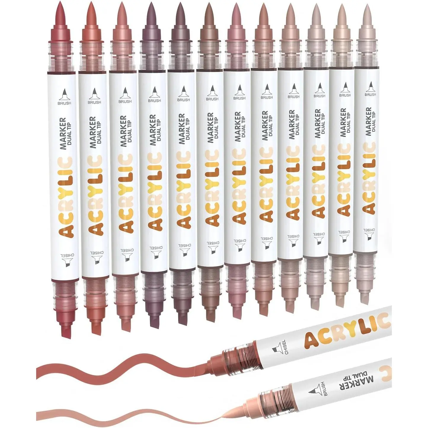 12 Red Brown Dual Tip   Markers, Brush Tip & Chisel Tip   Pens for Pumpkin , Rock, , Glass, Paper, Coloring Book, Ceramic, Canvas, Water-Based Ink