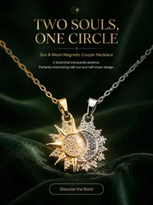 Sun & Moon Magnetic Couple Necklaces Set, Matching Gold Silver Pendant Necklaces for Long-Distance Lovers, Romantic Valentine’s Day Gift for Him and Her, Adjustable Hypoallergenic Jewelry for Couples