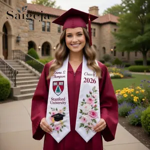 Personalized Floral Graduation Stole Class of 2026, Custom Name College Sash Elegant Senior Gift for Graduation Ceremony Outfit