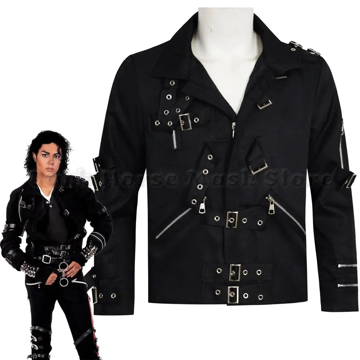 Michael Jackson BAD Punk Jacket Black Stretch Outwear Motorcycle Role Player impersonator Costumes Classic BAD T-shirt Belt