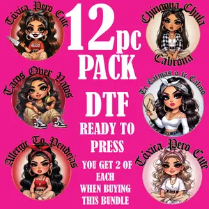 12 Piece Funny Latina Bundle DTF transfers