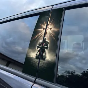 Cross Knight Pattern Car Sticker, Self-adhesive B-pillar Protective Sticker, Durable Plastic Glossy Surface Car Exterior Decorative Sticker