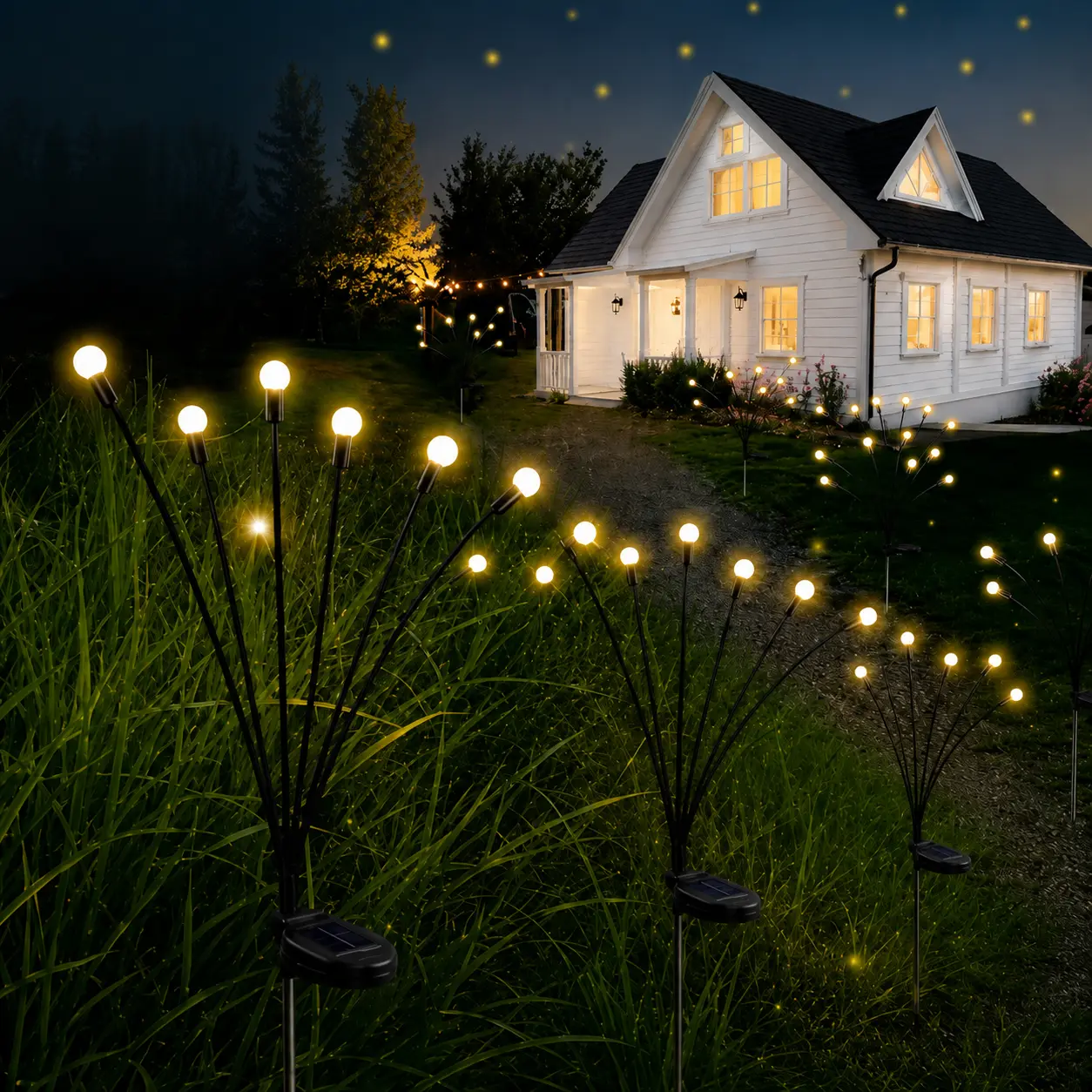 Mood Pathway Lighting for Curb Appeal 4/8 Pack Solar Firefly LED Stake Lights Outdoor Waterproof, Auto Dusk to - Dawn 32/64 LEDs Garden Decorative Lamps, Whimsy