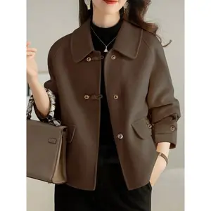 French Fashion Women's Autumn Winter Thicken Woolen Coat, Ladies Short Jacket, Elegant Casual Loose Double-Sided Floral Tweed Outerwear