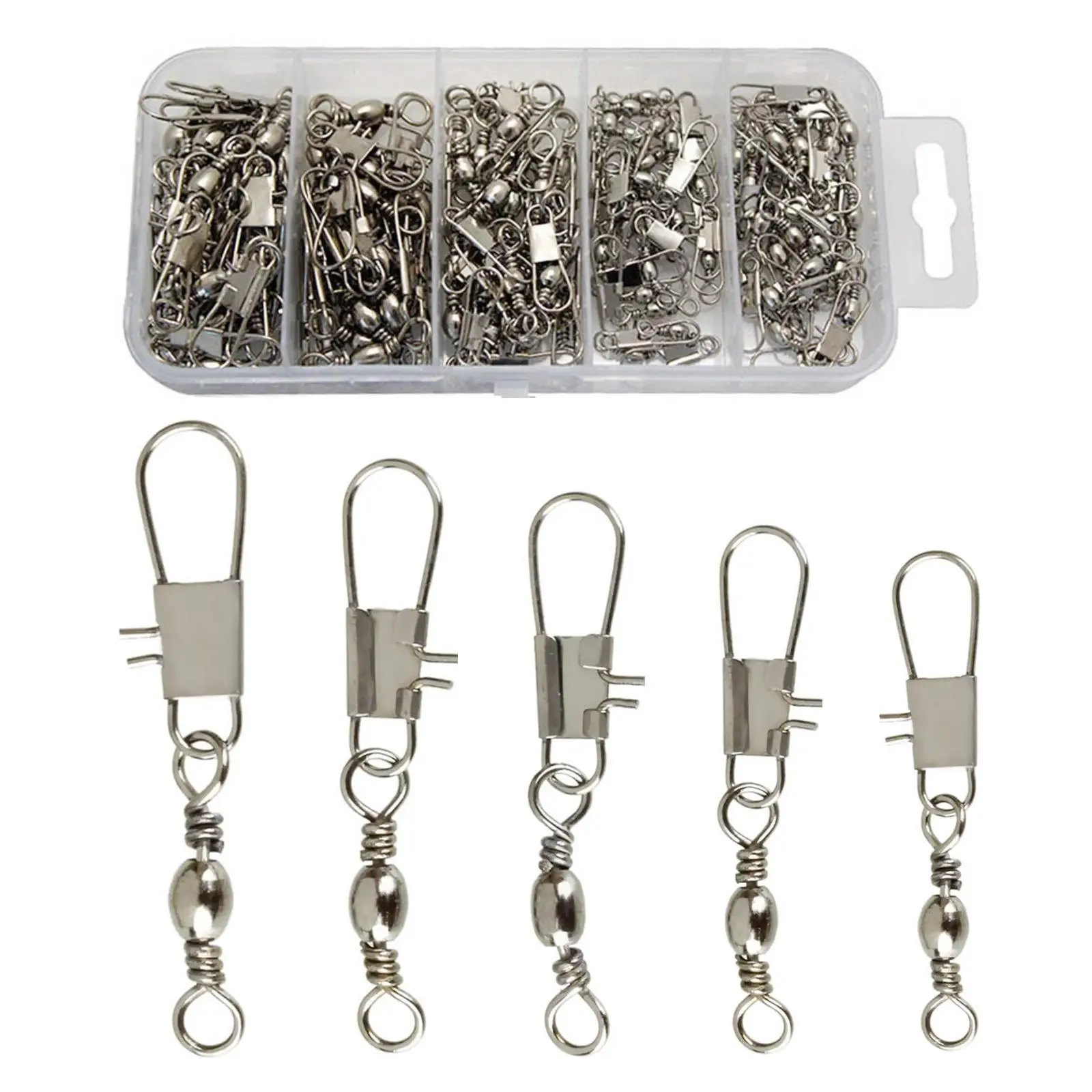 Fishing Swivel Snap, 100pcs/box Stainless Steel Fishing Swivels With Safety Snap Hook & Storage Box, Professional Fishing Accessories