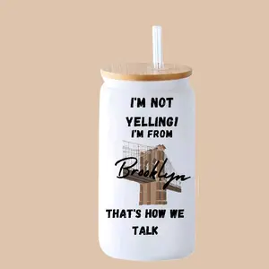Brooklyn Bridge 16oz Libby Glass Cup  I'm Not Yelling I'm from Brooklyn Thats How We Talk. Drinkware Reuse Washable Reusable