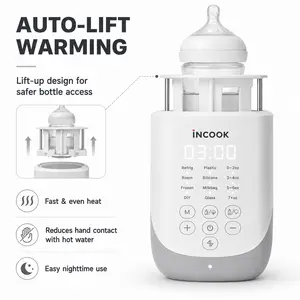 INCOOK Nutri Bottle Warmer with Innovative Auto-Lift Feature, Retain Fullest Nutrients Compact Baby Bottle Warmer, Fast & Even Heat, Always Right Temperature, Night Light for Nighttime Breastfeeding
