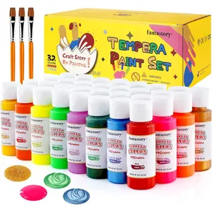 fantastory Tempera Paint for Kids 32 Colors (2 oz Each) Washable Tempera Paint, Kids Poster Paint Sponge Painting, Non-Toxic Kids Paint Finger Paints Hand Paints Bottles Early Learning