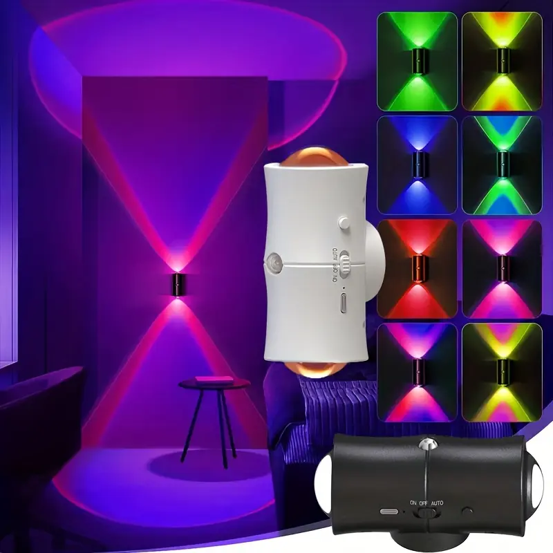 ODISTAR Colorful Automatic Sensor Night Light, USB-C Rechargeable 8-Function Stair Lamp, Dual-Head Magnetic Wall Light, Motion Sensor Hallway Lighting, Holiday Atmosphere Light, Suitable for Bedroom, Cabinet,