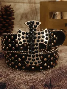 1pc Unisex Y2K Western Cowboy Cowgirl Studded Belt, Rhinestone Buckle, PU Material, Casual Fashion for All Seasons, Perfect Halloween Gift