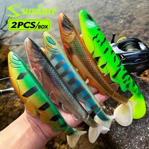 Sunlure 2pcs/box Soft Fishing Lure Swimbait, 15.2cm/26.5g & 20.3cm/70g, T-Tail Soft Baits, Vibrant Colors, Suitable for Saltwater & Freshwater