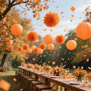 13Pcs Orange Paper Lantern Tissue Pom Decoration Set, Thanksgiving Party Hanging Paper Lantern Decoration, Autumn Harvest Thanksgiving Bohemian Birthday Wedding Bride Gift Party Home Decoration Party Decoration Ornaments