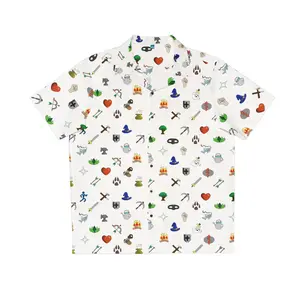 RuneScape Icon Pixel Hawaiian Shirt, Cozy MMORPG Game, Retro Fantasy Video Game Symbols, Cute Gamer Gift, RPG Adventure Shirt