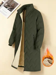 Autumn Winter Men's Long Cotton Jacket, Warm Fleece Lined Coat, Casual Stand Collar Outerwear, Outdoor Leisure Clothing, Gift for Friends