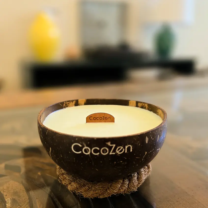 CocoZen.org's Non-Toxic all natural coconut shell candles - Coconut Cream Scent Candle - Yes, just like the pie, indulge your senses.