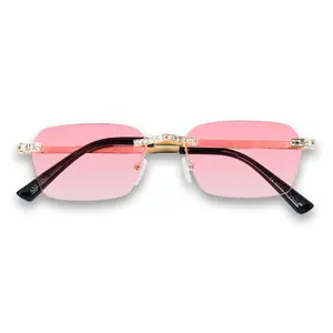 Baguette Stone Sunglasses – Pink Lens Rimless Design