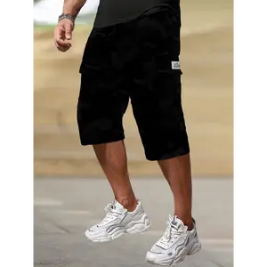 Men's Camouflage Cargo Shorts with Drawstring Waist Multiple Utility Pockets Loose Fit Streetwear Design Durable Non-Stretch Fabric for Casual Sports Wear Menswear Polyester Grey