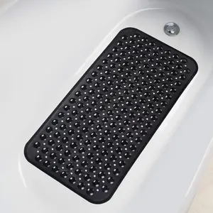 1pc Bathtub and Shower Mats, 15x27.6 Inch/38x70cm Non-Slip Bath Mat, Machine Washable Bath Tub Mat with Suction Cups & Drain Holes for Bathroom, Massage Bathroom Mats, Black/White/Gray/Clear/Blue, Bathroom Floor Mat