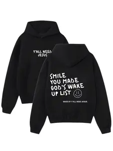 Men's Longsleeves Casual Pullover Graphic Hoodie Sweatshirt - "Smile You Made Gods Wake Up List" Design, Menswear Top