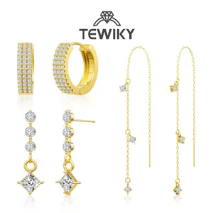 Tewiky 3 Layered Chain Earrings For Women Hypoallergenic Aretes Dangle Earrings Stud Waterproof Jewelry Gift For Blackfriday Christmas