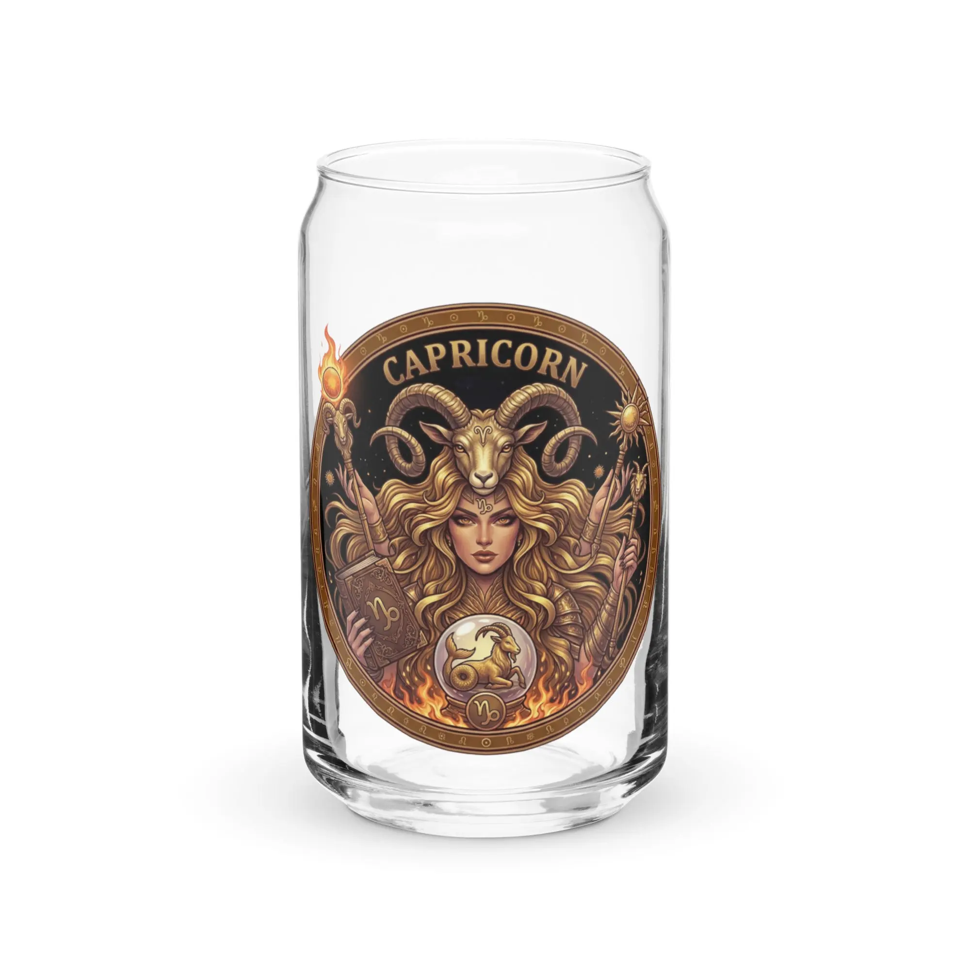 Capricorn Metal Can-Shaped Glass with Bamboo Lid, Cocktail Can Glasses, Custom Engraved Kitchenware Drinkware for Beverage Serving, Custom Engraved Glasses