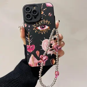 Eye Pattern Phone Case with Chain, Decorative Phone Protector Cover, Phone Accessories Compatible with iPhone 11 12 13 14 15 16 Pro Max/Pro/Plus