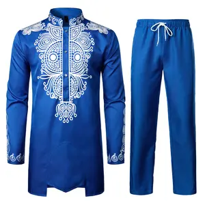 ZEROYAA Mens Africa Suit Long Sleeve Print Dashiki and Pants Outfit Traditional 2 Piece Set Clothing Cotton sets for men clothing men's 2 piece set