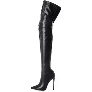 Over the Knee High Boots for Women Sexy Zipper Pointed Toe High Heel Faux Leather Surgical Stretch Riding Thigh High Boots