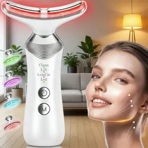 Facial Neck Beauty Massager, 4 Modes Home Spa, Warmth, Microcurrent, Vibration, Light Therapy, Anti-Wrinkle, Deep Absorption, Portable, Facial Tools