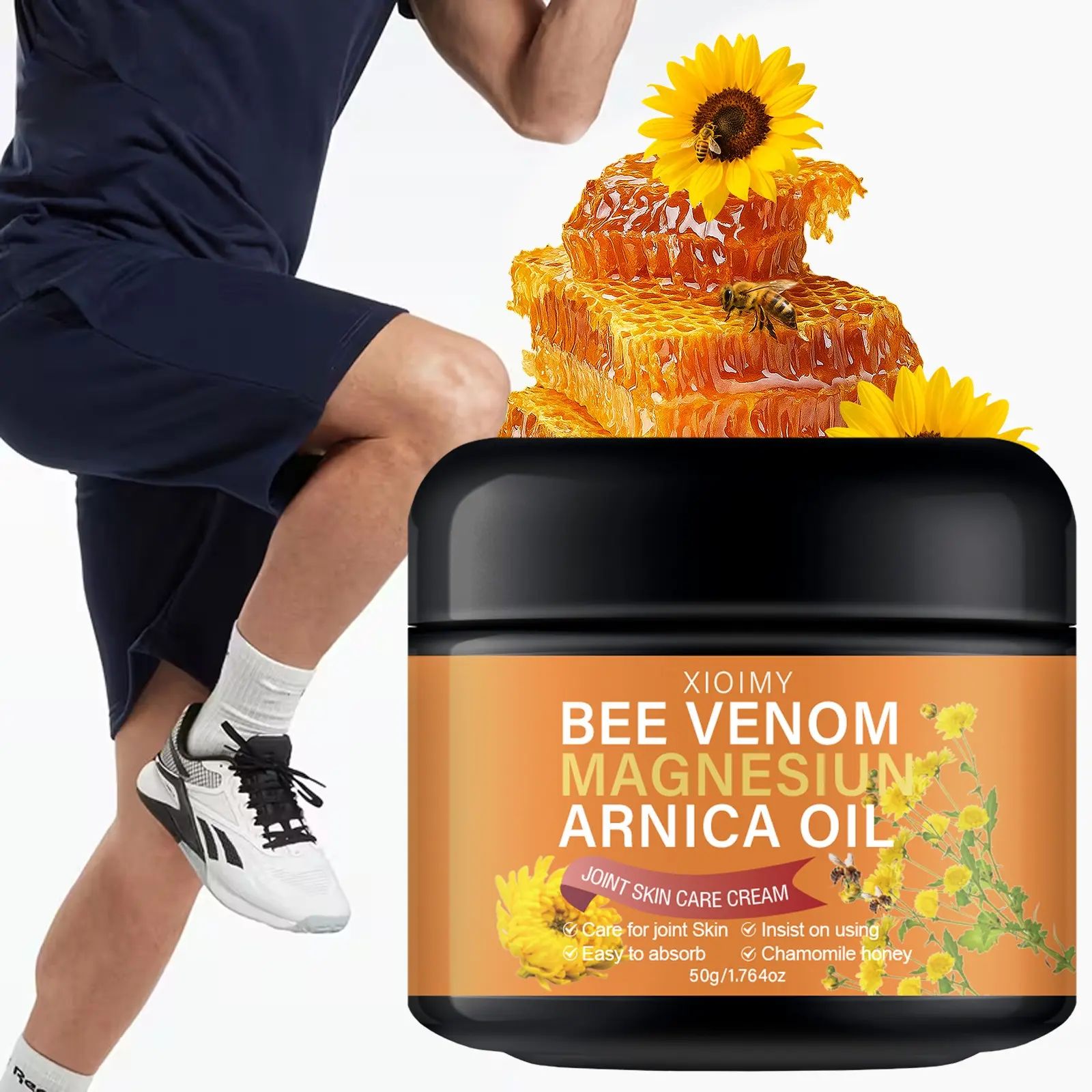 Bee Venom & Magnesium Joint Skin Massage Cream, Contains Camellia Oil, Lightweight Moisturizing & Protective Formula, Daily Use, Topical Magnesium, Wellness