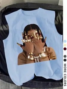 Men's Trendy Casual Sleeveless Vest, Face Covering Woman Print, Perfect for Summer Vacation Friend Gatherings Daily Wear Comfortable Men's Vest